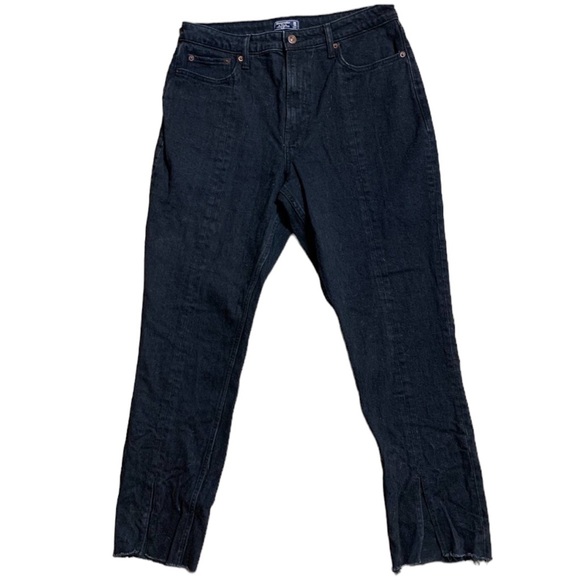 Abercrombie & Fitch Simone High Rise Slim Jeans Raw Hem Ankle Slit Black Size 30 - Picture 2 of 12